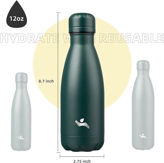 Insulated Water Bottles,12 oz Double Wall Stainless Steel Vacumm Metal Flask for Sports Travel,Army Green-Ruum Studio Home