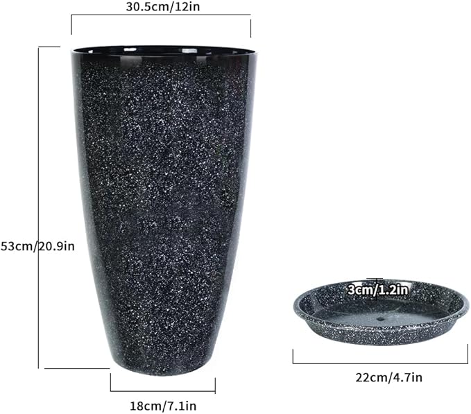 2 Pcs Pack 21 Inches Plastic Resin Tall Tapered Planter Pots Large Round Planter Flower Pot with Drainage Holes for Indoor Outdoor Deck Porch Garden Home Patio Front Door (Black, L)-Ruum Studio Home