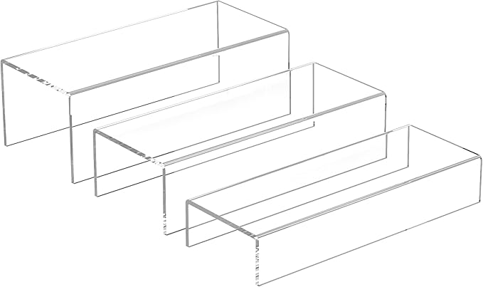 Clear Riser Display Shelf 3pcs, Desktop Rectangular Acrylic Display Shelves Storage Organizer, Acrylic Stands for Funko Pop Figure, Bags, Shoes, Spice Jars, Skincare, Cosmetics - 12-2'', 3'',-Ruum Studio Home