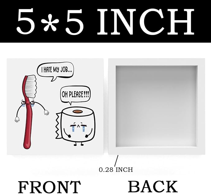 Funny Bathroom Decor, Funny Bathroom Wall Art, Black and White Bathrooms Decoration Decor for Shelves, Wooden Box Decor Sign for Home Farmhouse Office Living Room Table-Ruum Studio Home