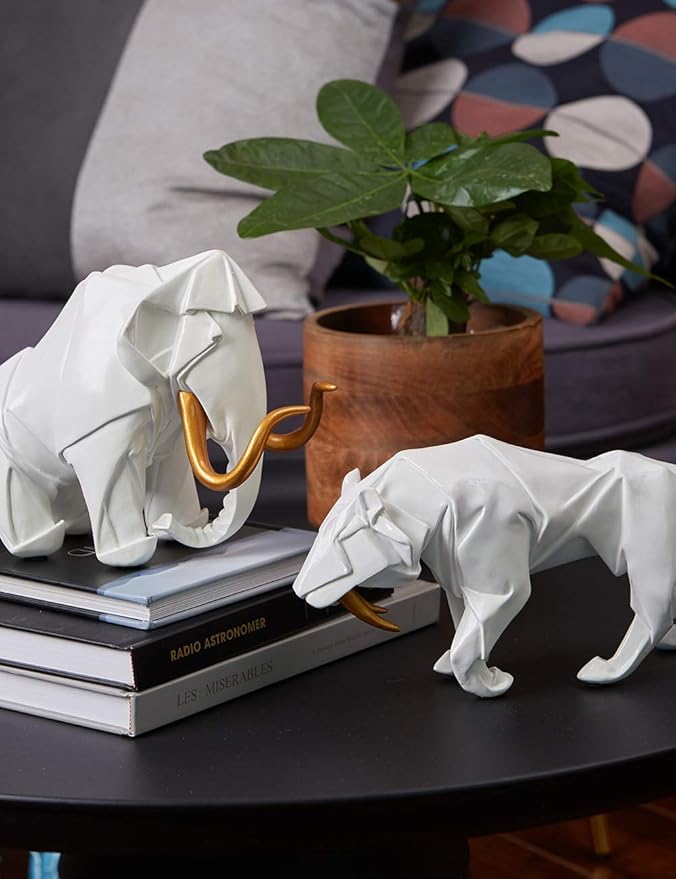 HAUCOZE Dinosaur Statue Arts Animal Figurine Modern Decor Leopard Sculpture Polyresin White 9.8inch-Ruum Studio Home