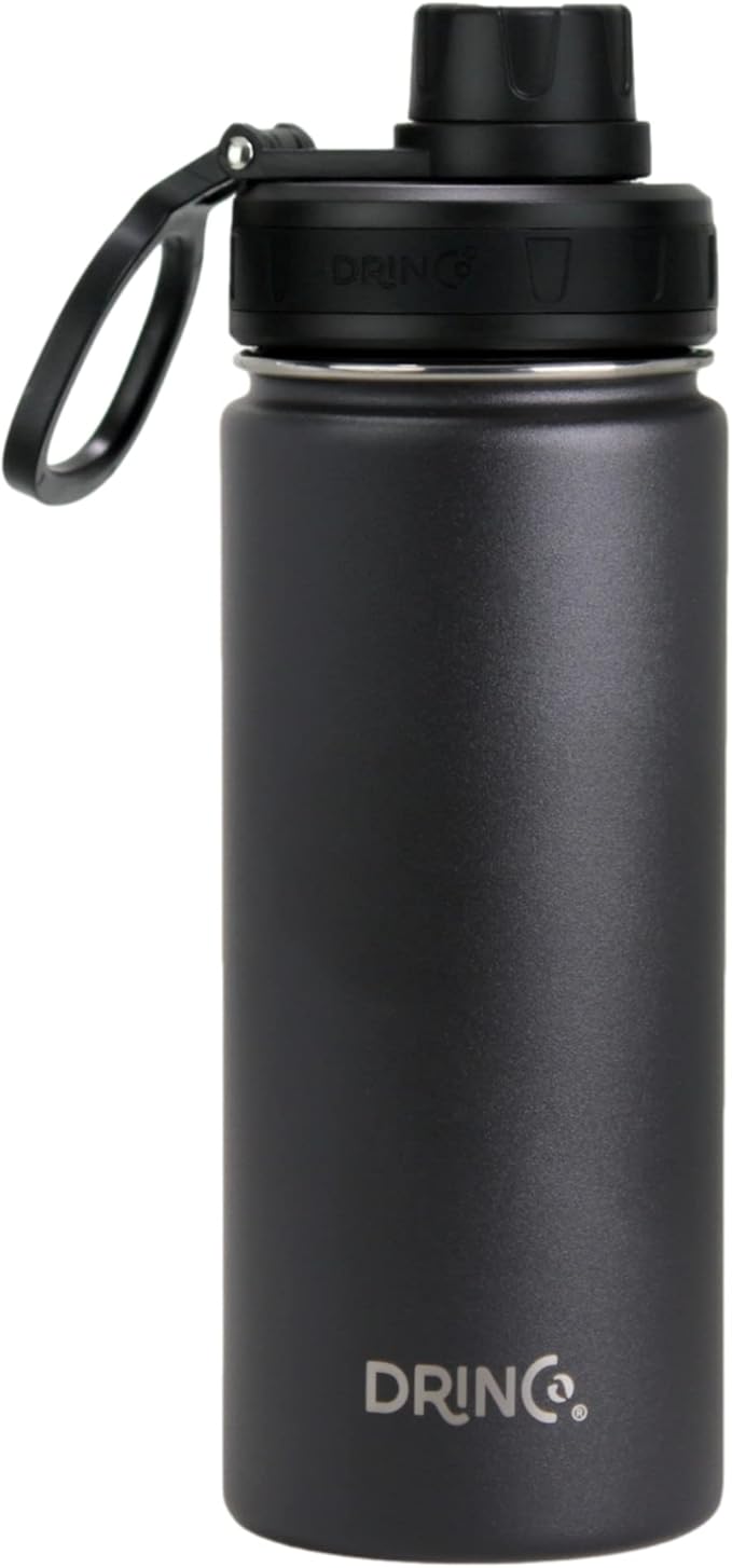DRINCO Stainless Steel Water Bottle Spout Lid Vacuum Insulated Double Wall Water Bottle Wide Mouth (40oz 32oz 22oz 18oz 14oz) Leak Proof Keeps Cold or Hot (18 oz, 18oz Black)-Ruum Studio Home