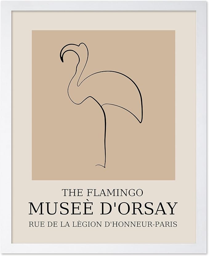 Poster Master Vintage Poster - Retro Minimalist Print - Gift for Artist, Housewarming - Flamingo, Line Drawing, Sketch, Abstract - Wall Decor for Living Room, Bedroom, 11x14 White Framed-Ruum Studio Home