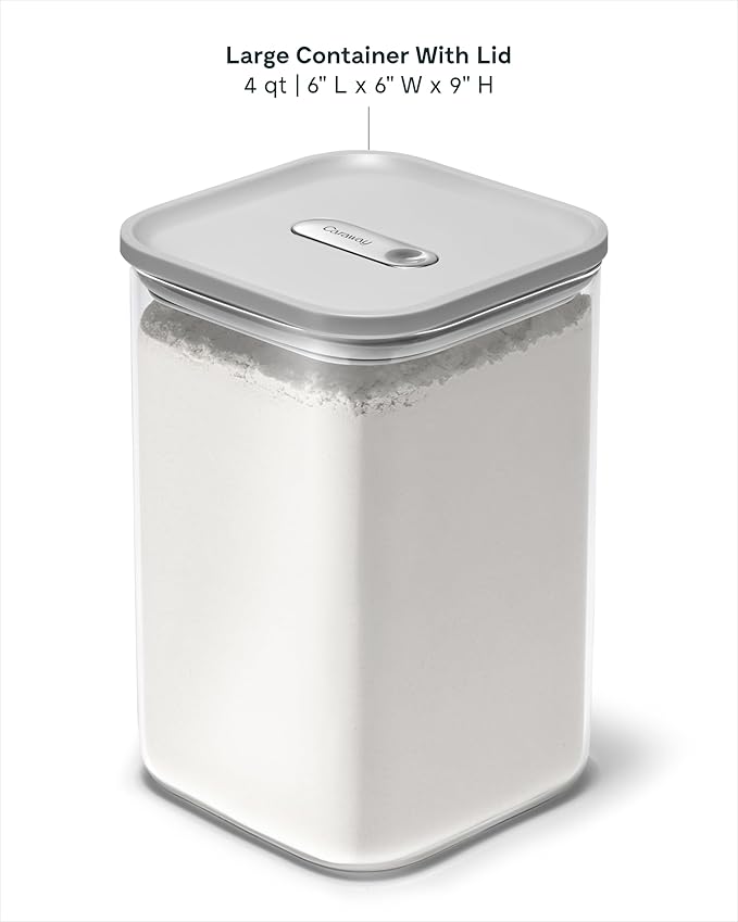Caraway 4qt Glass Airtight Food Storage Container with Lid – Non-Toxic, BPA-Free Kitchen Storage Container – Stackable, Space-Saving Airtight Container for Dry Goods and More - Gray-Ruum Studio Home