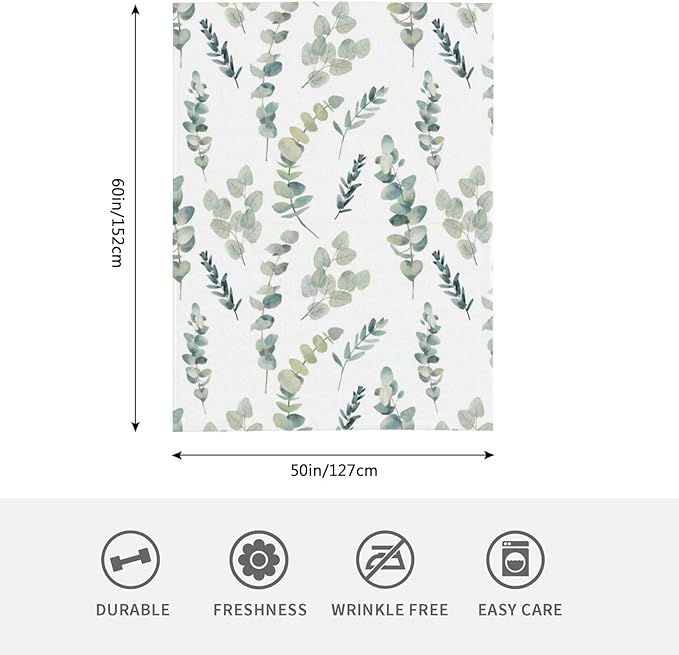 HGOD DESIGNS Watercolor Eucalyptus Flannel Fleece Bed Blanket Throw Blanket Lightweight Cozy Plush Blanket for Bedroom Living Rooms Sofa Couch 50"x60"-Ruum Studio Home