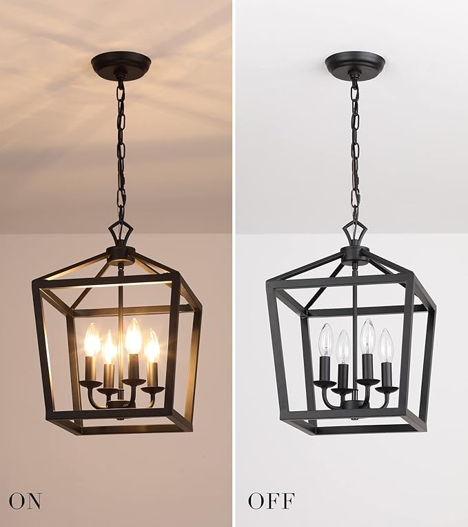 AMZASA Farmhouse Rustic Black Lantern Chandelier Hanging Light Fixture 4-Lights for Kitchen Island Dining Room Hallway Entryway Foyer UL Listed-Ruum Studio Home