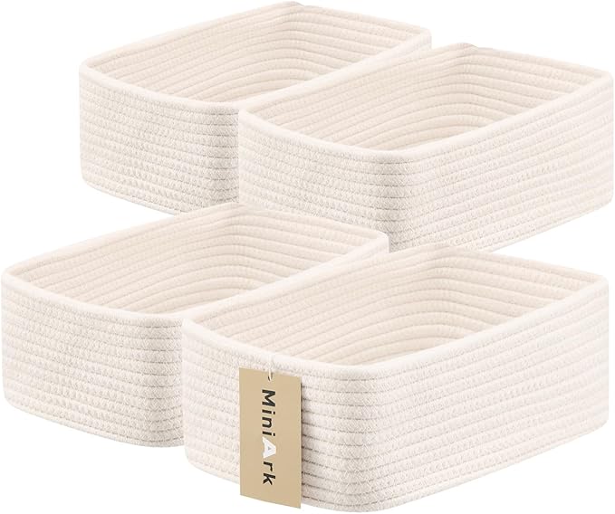 Small Storage Baskets for Organizing | Closet Organizer Bins | Shelf Toy Basket | Woven Rope Baskets | Cube Decorative Box | Shallow Basket | 11.5x7.5x4.7” | 4 Packs Off White-Ruum Studio Home