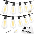 ST38 Outdoor String Lights 25FT with 12+1 LED Bulbs, E12 Socket, Waterproof Commercial Grade, 2700K Warm White for Garden, Backyard, Bistro, Patio, Porch, Deck, Gazebo, Wedding Decor-Ruum Studio Home