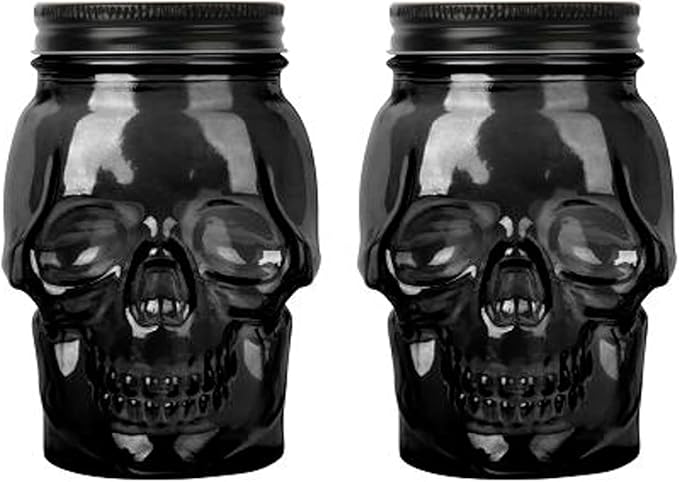 Set of 2 Skull Mason Jar Glasses with Lids | 42oz Reusable Halloween Drinking Glasses | Unique Skull Décor, Storage, & Canning Jars for Parties & Gifts-Ruum Studio Home