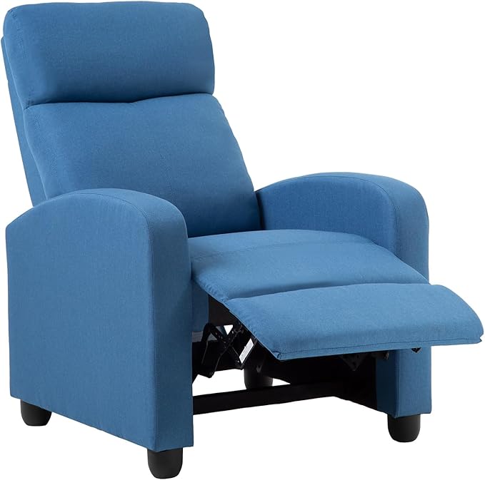 BestMassage | Recliner Chair | No Massage Function | Textile Blue | with Lumbar Support, Adjustable Push Back, Wide Armrests, Footrest & Padded Seat | Easy Assembly | for Living Room, Home Theatre-Ruum Studio Home