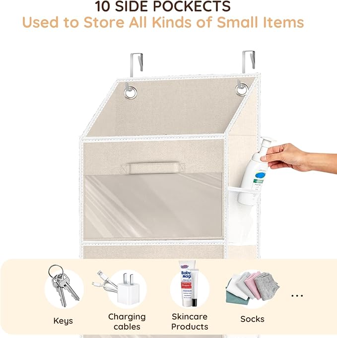 Over the Door Organizer with Drawers, 5 Tier Hanging Storage with Removable Bins & 10 Side Pockets, Over Door Closet Organizer for Baby Items, Yarn, Bed Sheets, Clothes, Toys, Towels – Beige-Ruum Studio Home