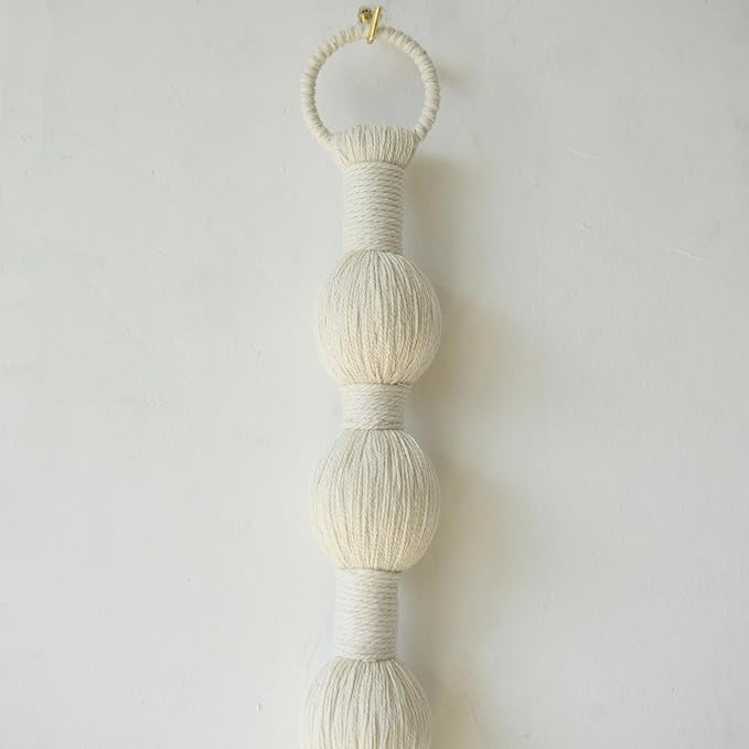 Macrame Wall Hanging Small Sphericity Cotton Textile Tassel Wall Hanging Fiber Yarn Art for Living Room Bedroom 27'' L x 2.3'' W-Ruum Studio Home