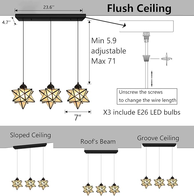 Modern Frosted White Glass Chandelier Dining Room Farmhouse Star Pendants Lights for Kitchen Island LED Ceiling Hanging Lighting Included Warm Light Bulbs Black-Ruum Studio Home