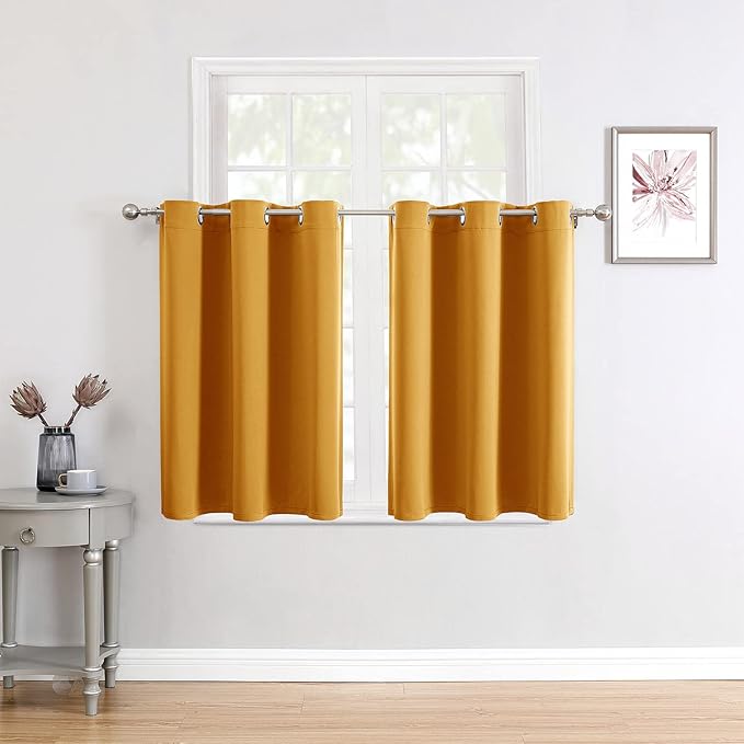 ChrisDowa Small Window Curtains for Kitchen and Bedroom - Grommet Short Thermal Insulated Room Darkening Curtains (2 Panels, Mustard Yellow, 52 x 36 Inch)-Ruum Studio Home
