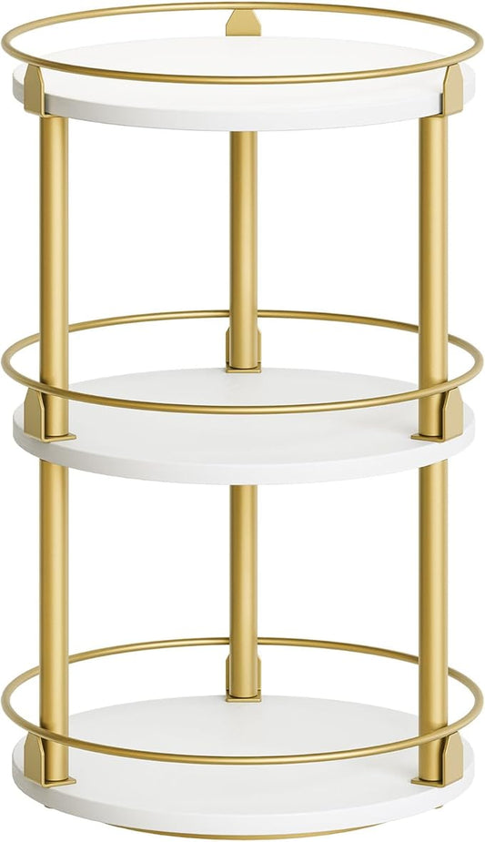 3-Tier Lazy Susan, Rotating Spice Rack, Spinning Organizer, Industrial Turntable Spice Rack for Cabinet, Kitchen Countertop, Pantry, White and Gold SR23DW-Ruum Studio Home