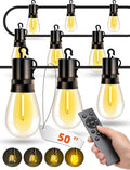 Outdoor Patio String Lights: S14 Shatterproof Bulb Outside Waterproof Light - 50Ft 15M Remote Dimmable Connectable Hanging Outdoor Electric Lighting - Garden Backyard Yard Gazebo Porch Party-Ruum Studio Home
