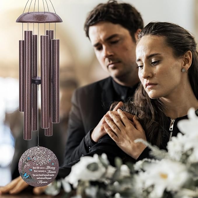 Personalized Wind Chimes, Blue Butterfly Sympathy Wind Chime, in Loving Memory for Loss of Loved Dad/Mom, Metal Large Memorial Condolences Gifts, 36inch Deep Tone Wind Chime-Ruum Studio Home