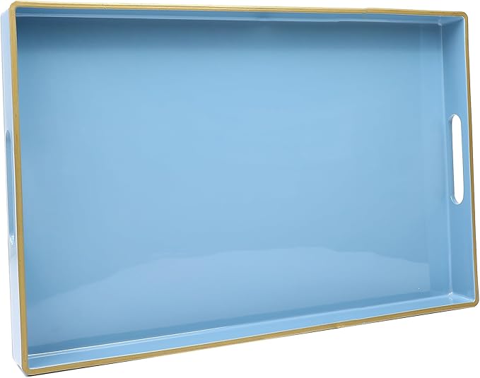 Spsyrine Blue Decorative Serving Tray with Handles, Elegant Plastic Coffee Table Tray for Ottoman, Living Room, Home Decor 15.6" X 10.2" Light Blue-Ruum Studio Home