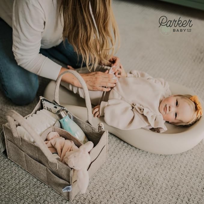 Parker Baby Co. Diaper Caddy - Nursery Storage Bin and Car Organizer for Diapers and Baby Wipes - Oatmeal, Large-Ruum Studio Home