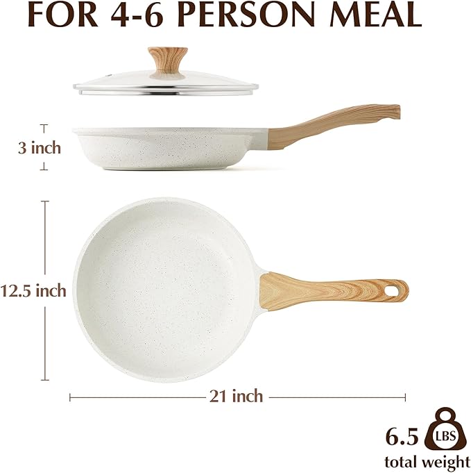 SENSARTE Nonstick Ceramic Frying Pan Skillet with Lid, 12.5 Inch Omelet Pan, Healthy Non Toxic Chefs Pan, Induction Compatible Egg Pan with Heat Resistant Handle, Free of Intentionally Added PFAS/PTFE-Ruum Studio Home