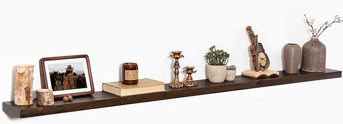 72" Floating Shelves for Wall, Rustic Elm Wood Floating Shelf for Home Decor, Wall-Mounted Display Shelves with Heavy-Duty Bracket, Long Floating Shelf for Bathroom, Kitchen, Living Room, Walnut Color-Ruum Studio Home