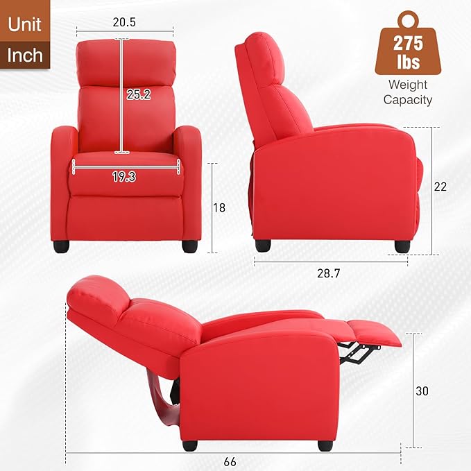 BestMassage | Recliner Chair | No Massage Function | Pu Red | with Lumbar Support, Adjustable Push Back, Wide Armrests, Footrest & Padded Seat | Easy Assembly | for Living Room, Home Theatre-Ruum Studio Home
