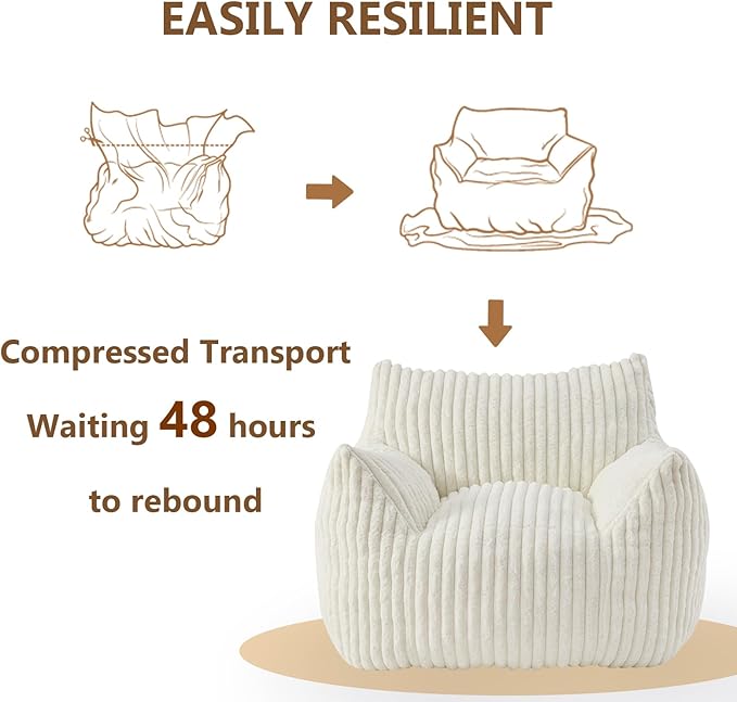 Giant Bean Bag Chairs for Adults Teens, Large Bean Bag Sofa Chairs with Filling Comfy Fuzzy BeanBag Chair with Armrests for Bedroom Living Room Reading-Ruum Studio Home