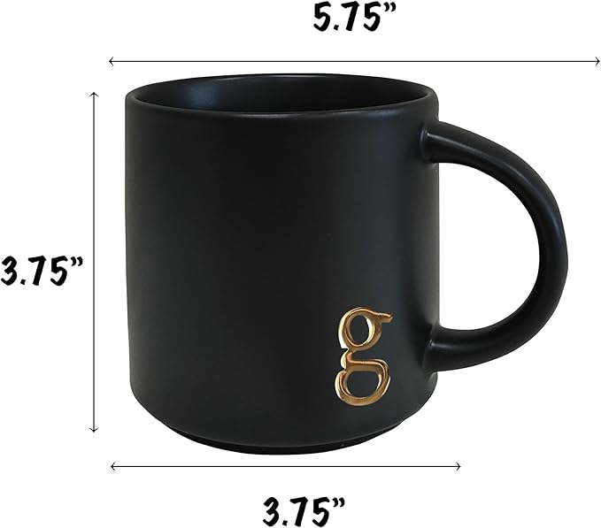COLLECTIVE HOME - Black Monogram Ceramic Mugs, 15 oz Golden Initial Coffee Cups, Elegant Alphabet Tea Mugs, Personalized Halloween Mug with Gift Box, Perfect for Office and Home Décor (g)-Ruum Studio Home