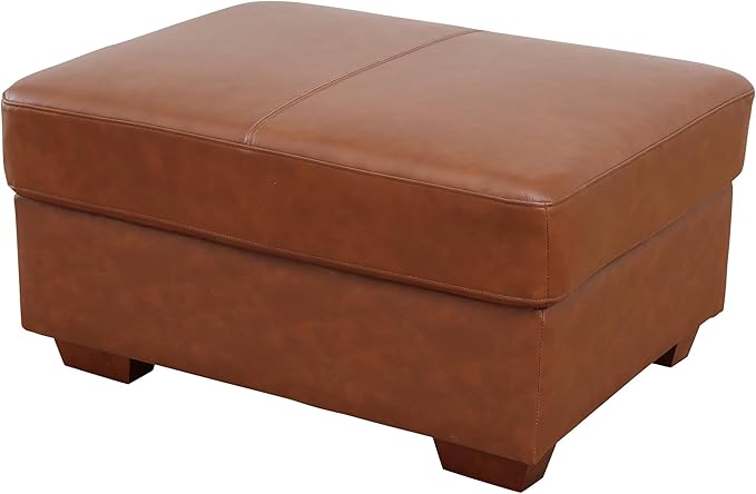 Ottoman Rectangular Storage Ottoman Bench, Genuine Cow Leather Footrest, Coffee Table, Stool Footstool with Hinged Lid for Living Room, Bedroom, Entryway, Brown, 36.5"x28"x18.5"-Ruum Studio Home