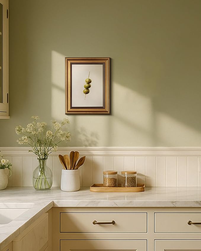 HUARCEY Gold Framed Wall Art for Living Room, Olive Skewers Painting Prints, Vintage Wall Decor for Kitchen, Minimalism Bedroom Wall Art for Home Office A string of olives 10L x 8W-Ruum Studio Home