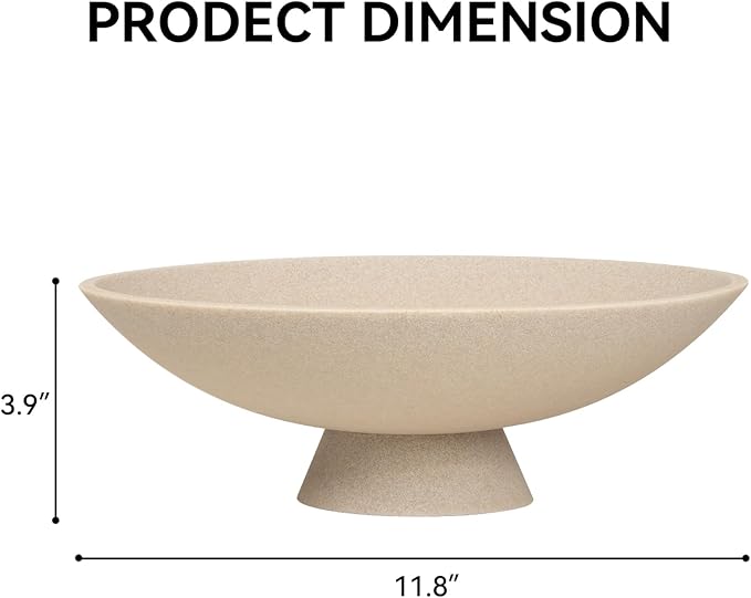 Decorative fruit bowl for Home Decor Large Modern Handicraft Key Bowl for Entryway Table Stylish Centerpiece Purse Bowl Pedestal bowl for Kitchen Counter Coffee Table(Artificial Stone Beige)-Ruum Studio Home