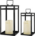 Modern Farmhouse Lantern Decor, 2Pcs Metal Candle Lanterns with Flameless Candles Black Decorative Lantern for Front Porch Covered Patio Dining Table Entryway Table Wedding Home Decor-Ruum Studio Home