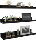 Giftgarden 24 Inch Black Floating Shelves Wall Mounted Woodgrain Picture Ledge Shelf for Storage Bedroom Bathroom Kitchen Living Room Office, Set of 3 Different Sizes-Ruum Studio Home
