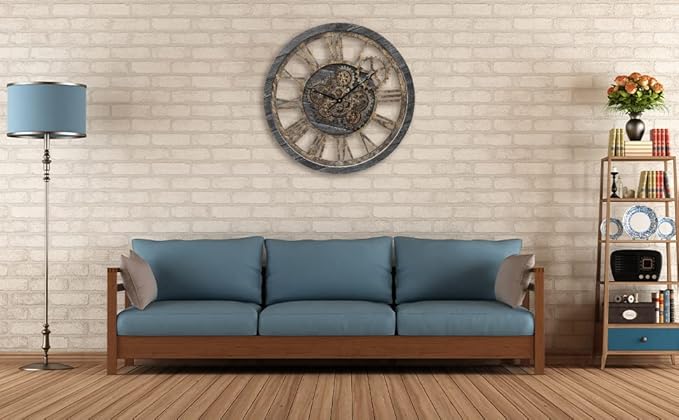 HOIBAI Wall Clock, Large Wall Clocks for Living Room Decor 18 Inch Battery Operated Silent Non-Ticking Modern Farmhouse Vintage Roman Big Wall Clock for Home Bedroom House Office, Moving Gears Clock-Ruum Studio Home