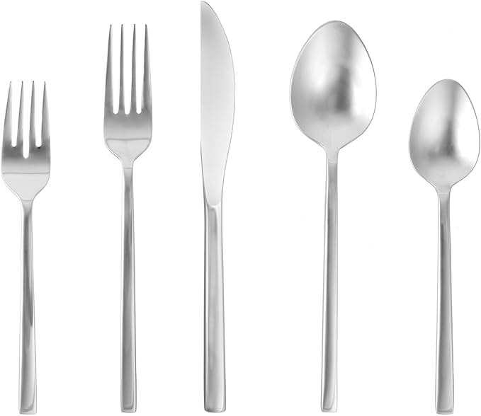 FORTESSA Arezzo 18/10 Stainless Steel Flatware, 5 Piece Place Setting With Knife, Forks and Spoons (Service For 1), Dishwasher Safe, Brushed Gold-Ruum Studio Home