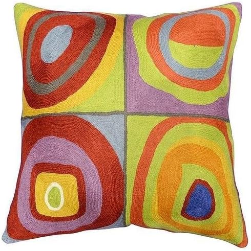 Kandinsky Modern Pillow Cover - Quadrate II | Mid Century Chair Cushions | Abstract Pillows | Contemporary Pillowcase | Modern Accent Pillows | Hand Embroidered Cushion | Wool Size 18x18-Ruum Studio Home