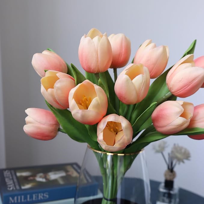 Buart Coral Pink Flowers Artificial Luxury Big Tulip Valentine's Day Mother's Day Easter Home Kitchen Wedding Decorations(11pcs)-Ruum Studio Home
