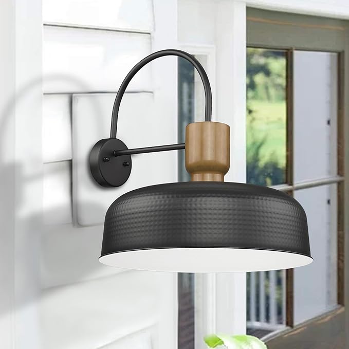 Outdoor Barn Light Gooseneck Barn Light, Farmhouse Exterior Wall Mount Light Vintage Wall Lighting Fixture Industrial Sconce Lantern for Porch, Entryway, Garage, Black, 1 Pack, Large-Ruum Studio Home