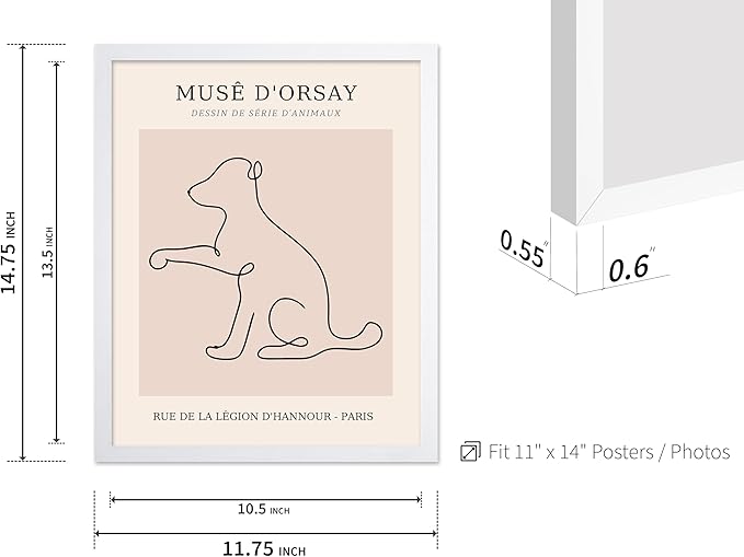 Poster Master Vintage Poster - Retro One Line Dog Drawing Print - Dog Art - Minimal Gift for Men, Women, Animal Lover - Abstract Wall Decor for Home, Office, Bedroom, 11x14 White Framed-Ruum Studio Home