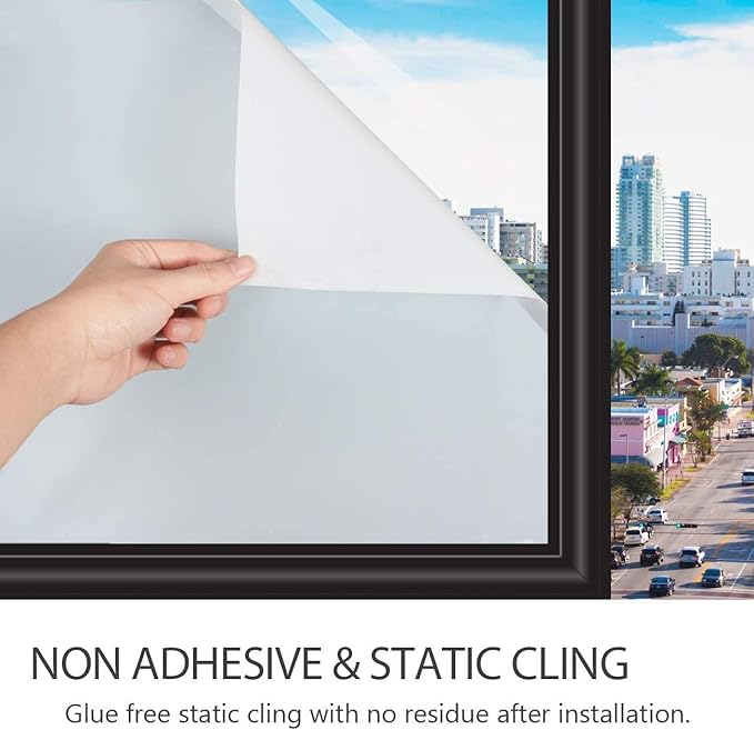 HIDBEA Frosted Window Privacy Film Non-Adhesive, Reusable Window Glass Films Heat Control Self Static Cling Removable Window Stickers for Home Office Living Room (White Frosted, 35.4 Inch x 6.5 Feet)-Ruum Studio Home