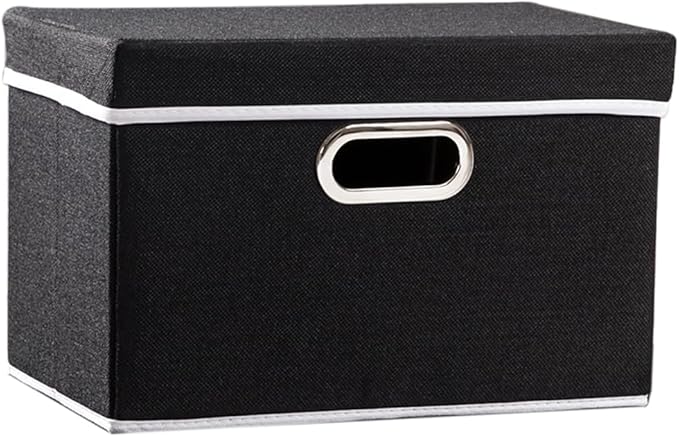 PRANDOM Foldable Storage Box with Lid [1-Pack] Fabric Collapsible Storage Bin Organizer Container Basket Cube with Cover for Home Bedroom Closet Office Nursery Black (14.9x9.8x9.8)-Ruum Studio Home