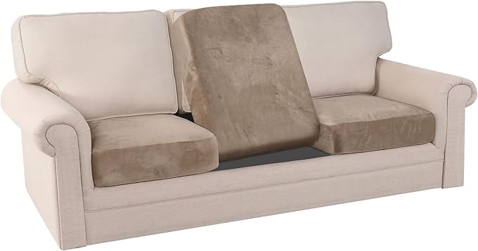 PrinceDeco Velvet Stretch Couch Cushion Cover Soft Cushion Slipcover for Chair Loveseat Sofa Furniture Protector Seat Cushion Sofa Cover (Each Width Up to 29.5", Taupe)-Ruum Studio Home