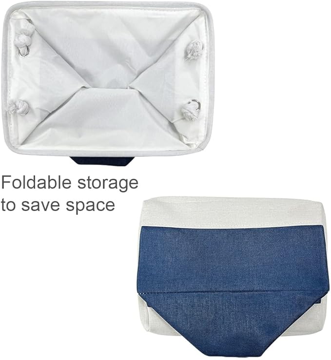 TheWarmHome Storage Basket for Organizing - Medium 3 Pack 14x10x7 inch Fabric Storage Cubes for Shelves with Rope, Collapsible Storage Bin for Organizer Closet Cloth Gift Toy (White & Jean Blue)-Ruum Studio Home