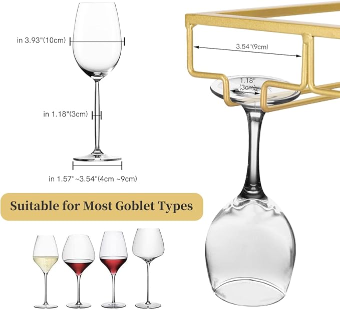 Xverycan Wine Glass Rack Under Cabinet, 8 Row Extreme Large Stemware Hanger, Metal Wine Goblet Holder, DIY Bar Glass Storage Rack for Bar Counter, Kitchen, Screws Included (Gold)-Ruum Studio Home