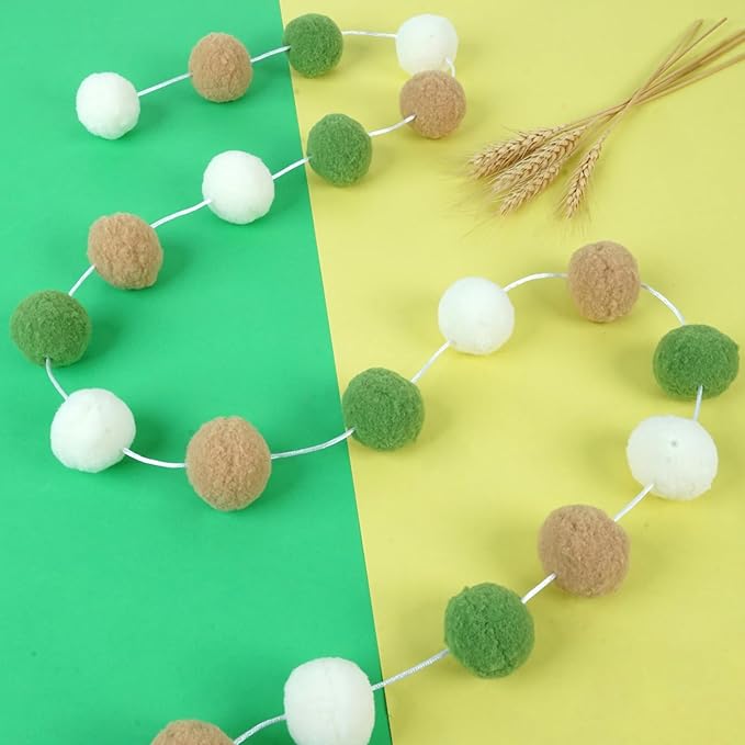 TBD Decor 2pk Pom Pom Garland 13FT Colorful Large Felt Ball Garland Fall Decoration for Mantle,Indoor Holiday Wedding Birthday Party Supplies(Green Brown)-Ruum Studio Home