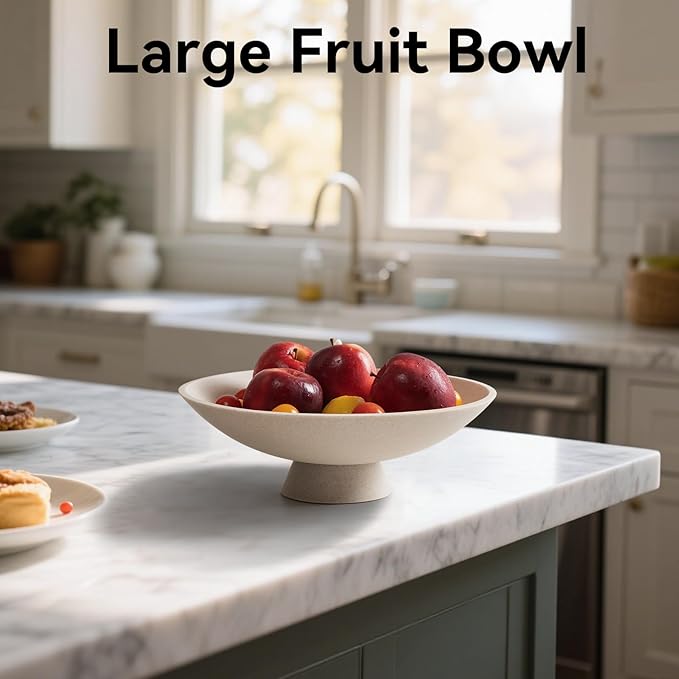 Decorative fruit bowl for Home Decor Large Modern Handicraft Key Bowl for Entryway Table Stylish Centerpiece Purse Bowl Pedestal bowl for Kitchen Counter Coffee Table(Artificial Stone Beige)-Ruum Studio Home