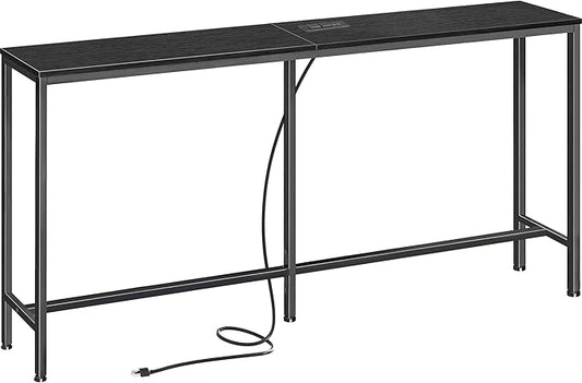 SUPERJARE Console Table with Outlet, 63 Inch Sofa Table with Charging Station, Narrow Entryway Table, Skinny Hallway Table, Behind Couch Table, for Living Room, Plants, Black-Ruum Studio Home
