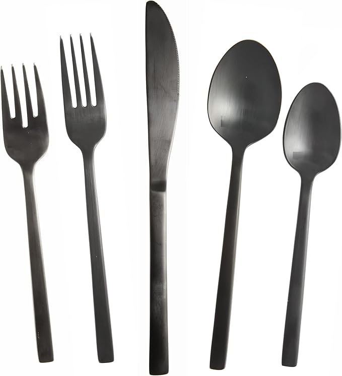 Fortessa Arezzo 18/10 Stainless Steel Flatware, 20 Piece Place Setting (Service for 4), Brushed Black-Ruum Studio Home