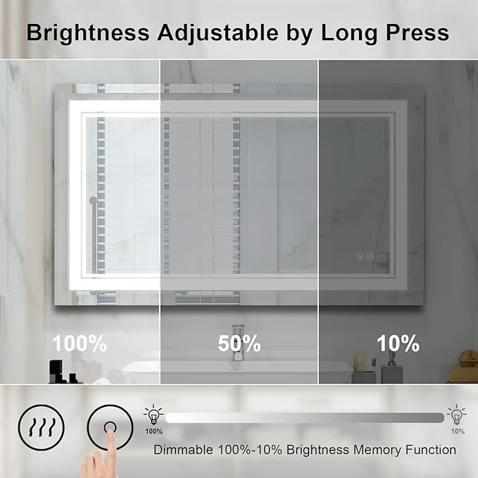 WELLFOR LED Bathroom Vanity Mirror 40 x 24 Inch, Lighted Anti-Fog Dimmable Mirror, IP44 Waterproof Wall Mounted Makeup Mirror, Packed with US Standard Plug and Touch Switch, (Horizontal/Vertical)-Ruum Studio Home