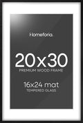 Homeforia 20x30 Black Wood Frame, High End Oak 20x30 Wooden Picture Frames with Mat 16x24 Photo, 20 x 30 Poster Frame Matted to 16 by 24 Print, 30x20 Hanging Frames, Tempered Glass, Wall Kit, Set of 1-Ruum Studio Home